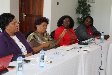 Prof Wanjiku Kabira contributes to session discussions - looking on: Prof Margaret Kobia, Prof. Tabitha Kiriti and Dr. Dorothy Njiraine